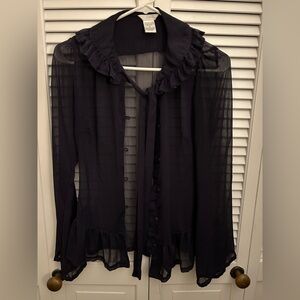 Charlotte Russe Sheer Navy Ruffle Blouse